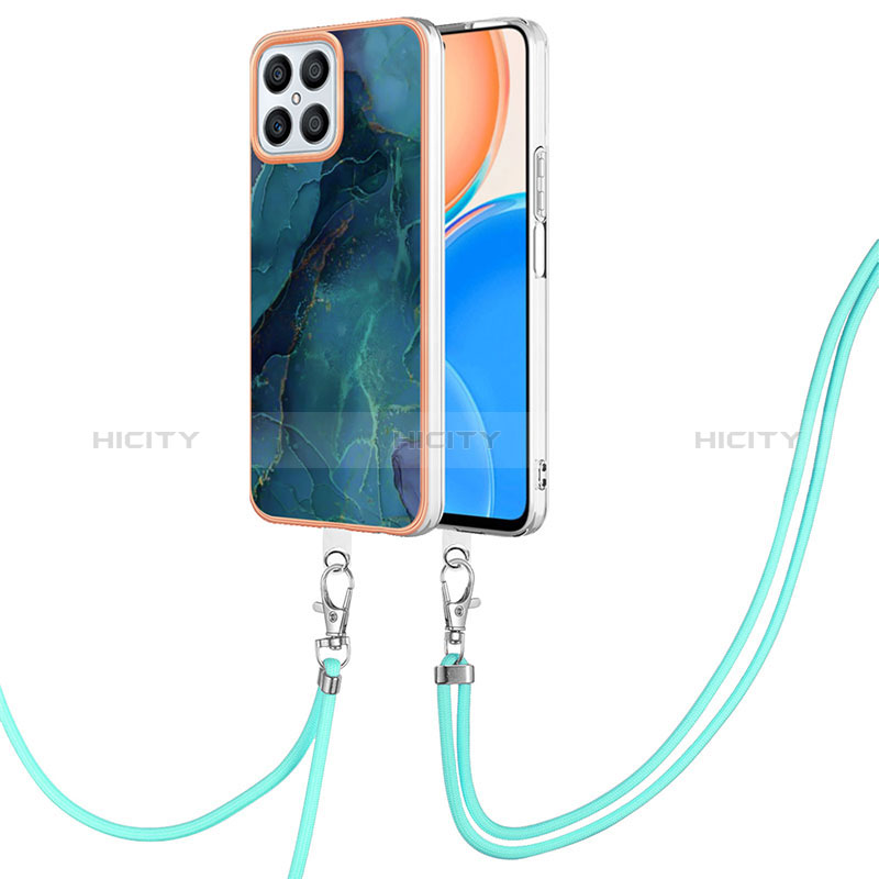 Handyhülle Silikon Hülle Gummi Schutzhülle Flexible Modisch Muster mit Schlüsselband Lanyard Y07B für Huawei Honor X8 4G