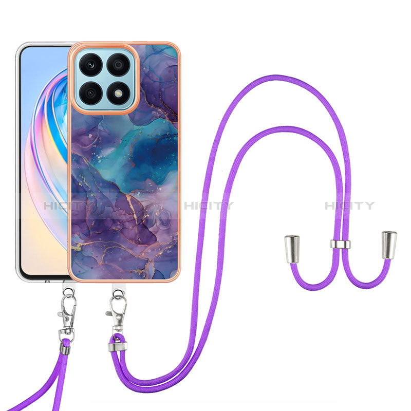 Handyhülle Silikon Hülle Gummi Schutzhülle Flexible Modisch Muster mit Schlüsselband Lanyard Y07B für Huawei Honor X8a 4G