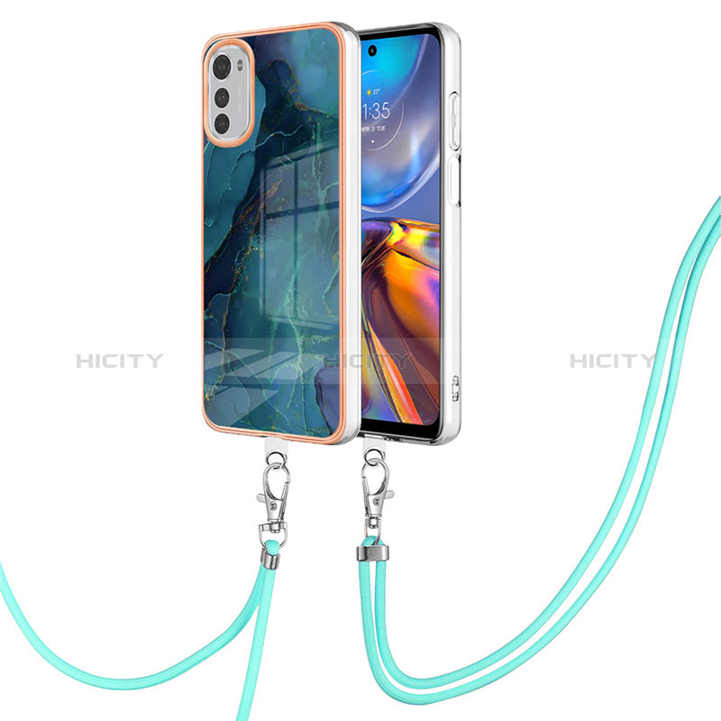 Handyhülle Silikon Hülle Gummi Schutzhülle Flexible Modisch Muster mit Schlüsselband Lanyard Y07B für Motorola Moto E32 Grün Plus