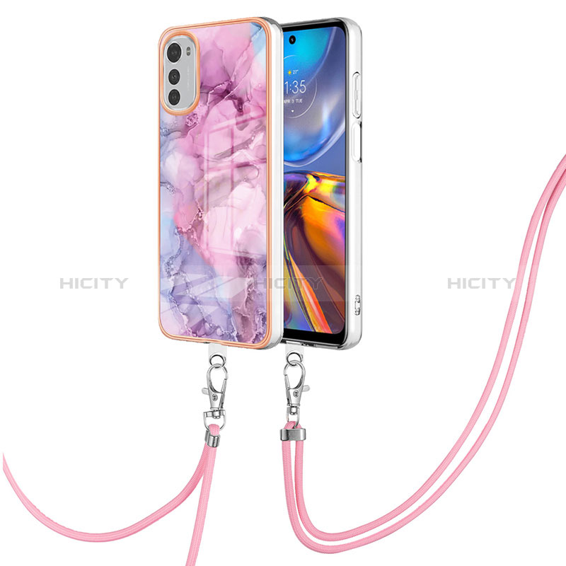 Handyhülle Silikon Hülle Gummi Schutzhülle Flexible Modisch Muster mit Schlüsselband Lanyard Y07B für Motorola Moto E32 Helles Lila