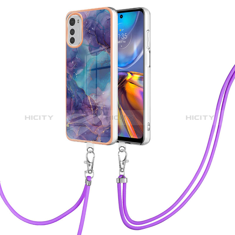 Handyhülle Silikon Hülle Gummi Schutzhülle Flexible Modisch Muster mit Schlüsselband Lanyard Y07B für Motorola Moto E32 Violett Plus