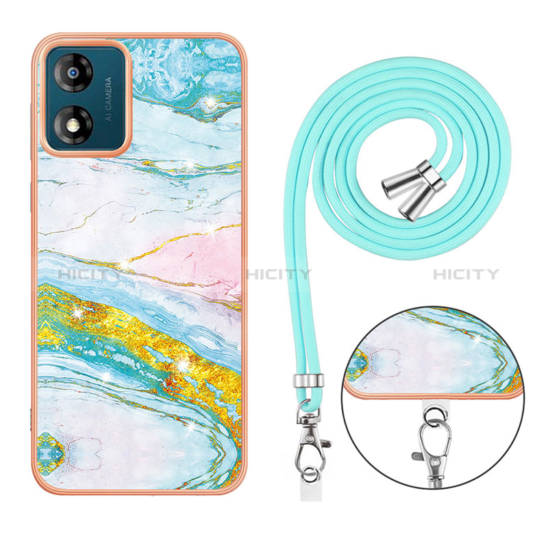 Handyhülle Silikon Hülle Gummi Schutzhülle Flexible Modisch Muster mit Schlüsselband Lanyard YB1 für Motorola Moto E13 groß