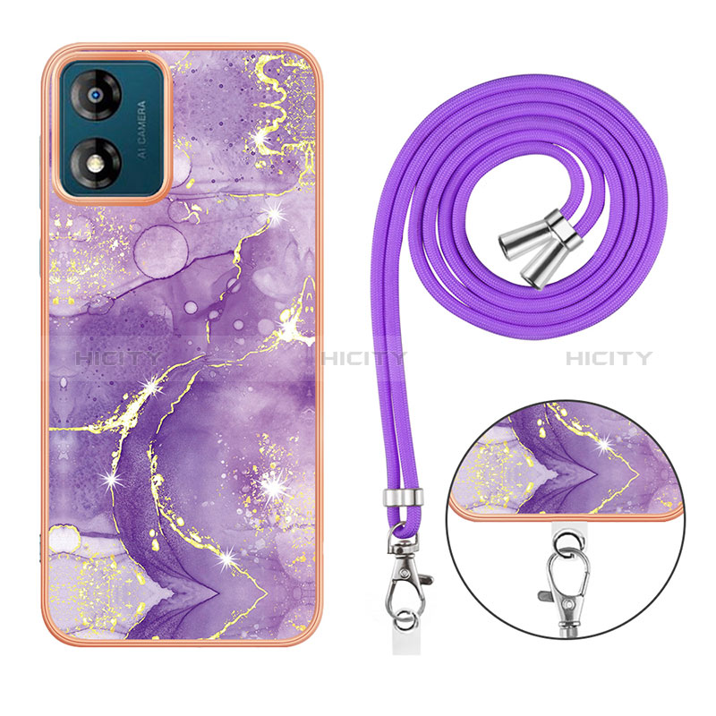 Handyhülle Silikon Hülle Gummi Schutzhülle Flexible Modisch Muster mit Schlüsselband Lanyard YB1 für Motorola Moto E13 groß