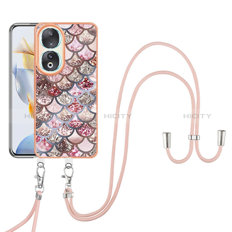 Handyhülle Silikon Hülle Gummi Schutzhülle Flexible Modisch Muster mit Schlüsselband Lanyard YB3 für Huawei Honor 90 5G