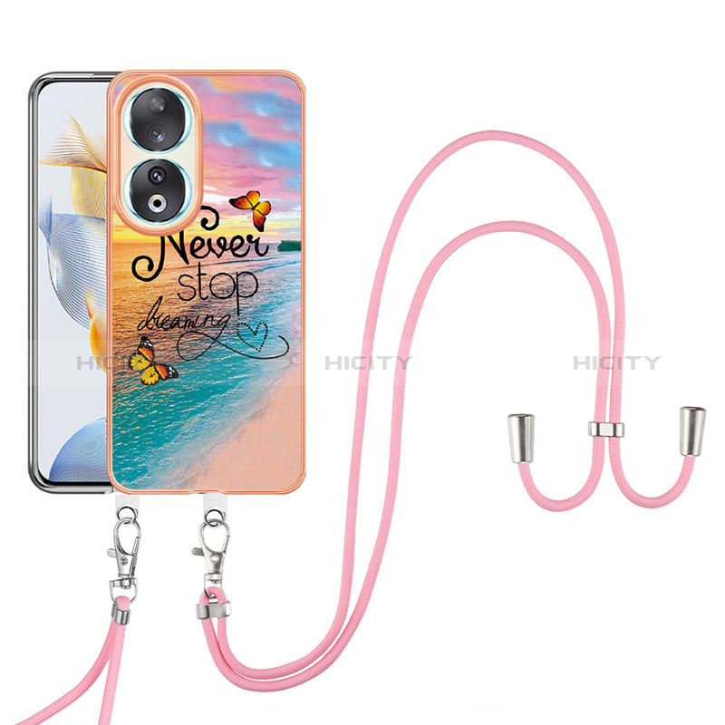 Handyhülle Silikon Hülle Gummi Schutzhülle Flexible Modisch Muster mit Schlüsselband Lanyard YB3 für Huawei Honor 90 5G