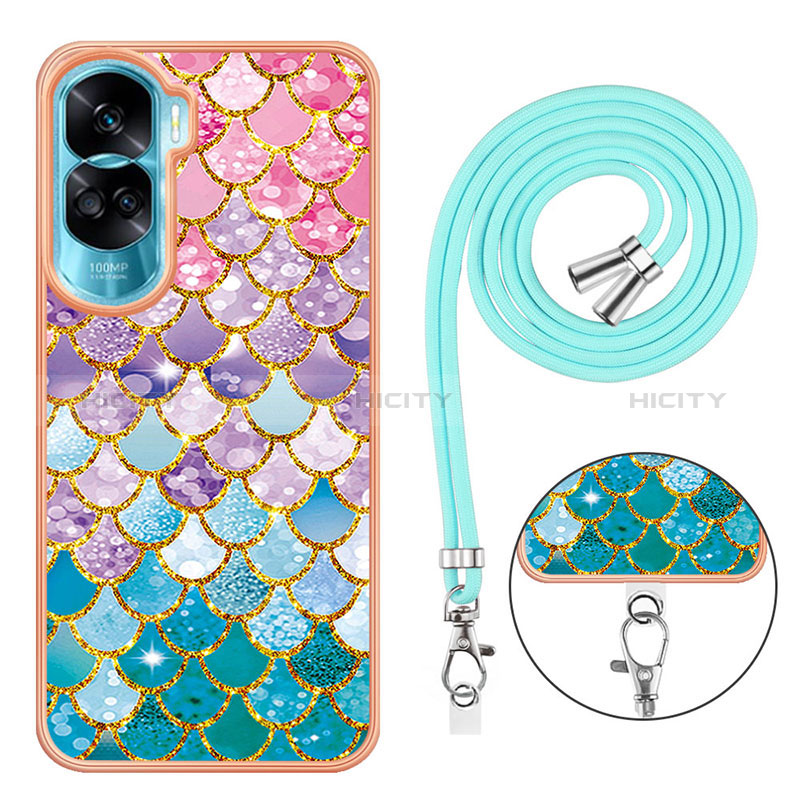 Handyhülle Silikon Hülle Gummi Schutzhülle Flexible Modisch Muster mit Schlüsselband Lanyard YB3 für Huawei Honor 90 Lite 5G groß