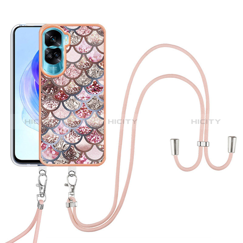 Handyhülle Silikon Hülle Gummi Schutzhülle Flexible Modisch Muster mit Schlüsselband Lanyard YB3 für Huawei Honor 90 Lite 5G groß