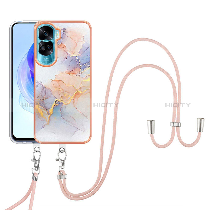 Handyhülle Silikon Hülle Gummi Schutzhülle Flexible Modisch Muster mit Schlüsselband Lanyard YB3 für Huawei Honor 90 Lite 5G groß