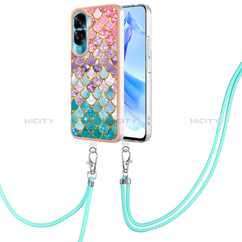 Handyhülle Silikon Hülle Gummi Schutzhülle Flexible Modisch Muster mit Schlüsselband Lanyard YB3 für Huawei Honor 90 Lite 5G groß