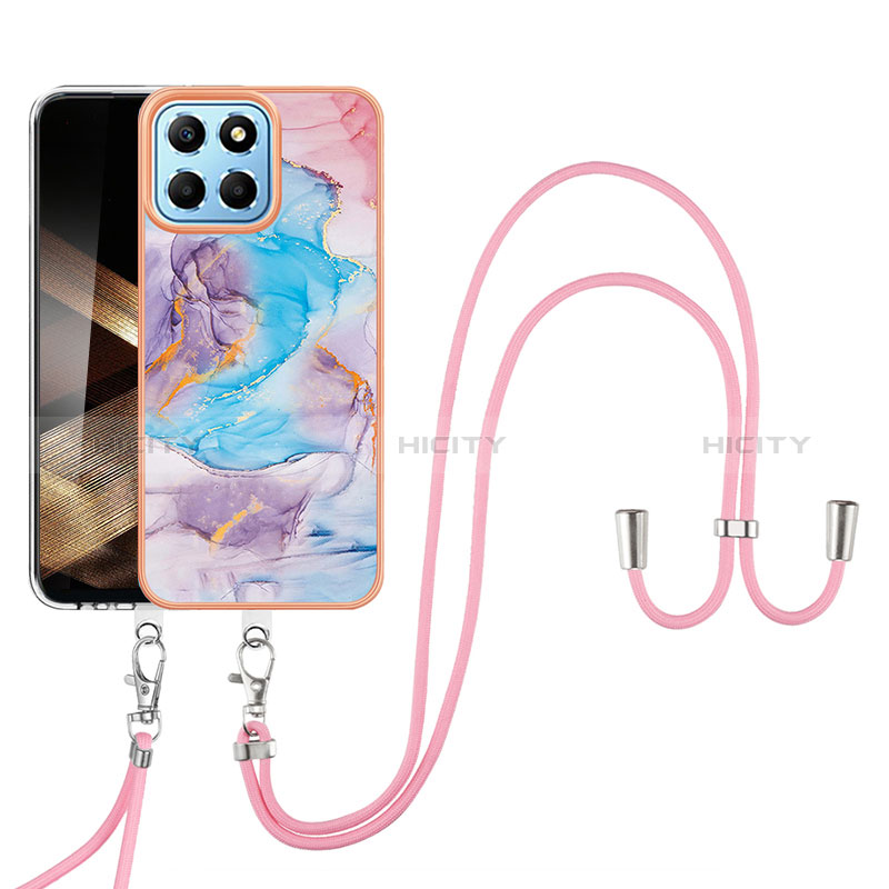 Handyhülle Silikon Hülle Gummi Schutzhülle Flexible Modisch Muster mit Schlüsselband Lanyard YB3 für Huawei Honor X8b Blau