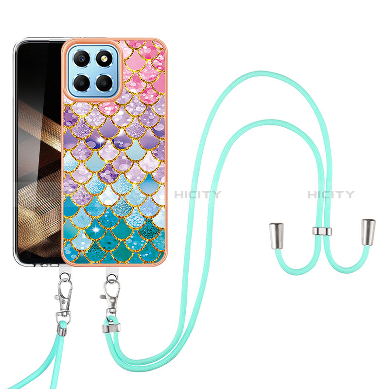 Handyhülle Silikon Hülle Gummi Schutzhülle Flexible Modisch Muster mit Schlüsselband Lanyard YB3 für Huawei Honor X8b Bunt