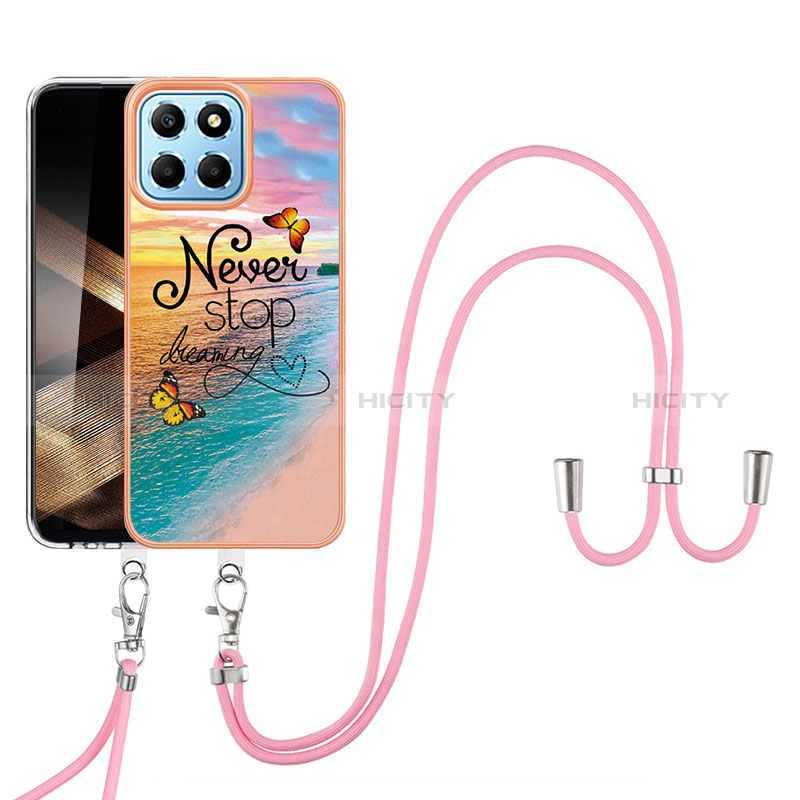 Handyhülle Silikon Hülle Gummi Schutzhülle Flexible Modisch Muster mit Schlüsselband Lanyard YB3 für Huawei Honor X8b Plusfarbig