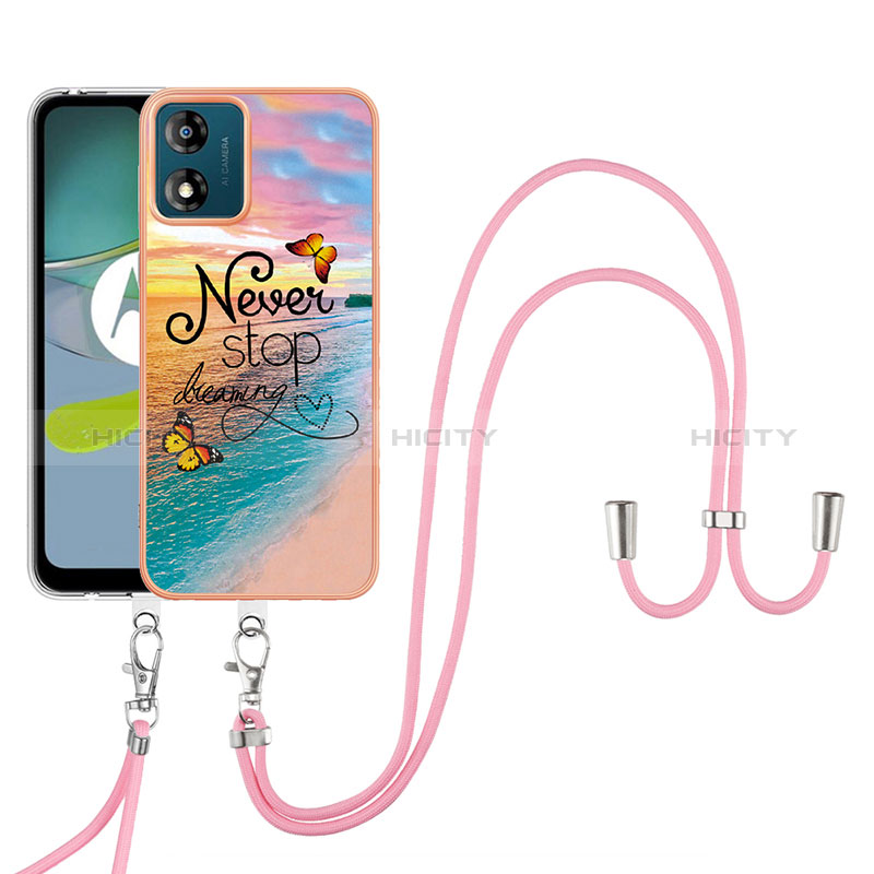 Handyhülle Silikon Hülle Gummi Schutzhülle Flexible Modisch Muster mit Schlüsselband Lanyard YB3 für Motorola Moto E13 groß