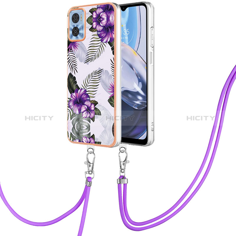 Handyhülle Silikon Hülle Gummi Schutzhülle Flexible Modisch Muster mit Schlüsselband Lanyard YB3 für Motorola Moto E22