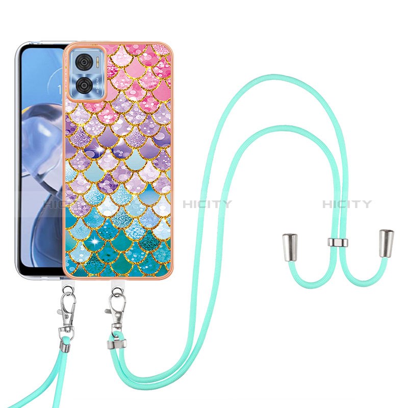 Handyhülle Silikon Hülle Gummi Schutzhülle Flexible Modisch Muster mit Schlüsselband Lanyard YB3 für Motorola Moto E22i groß