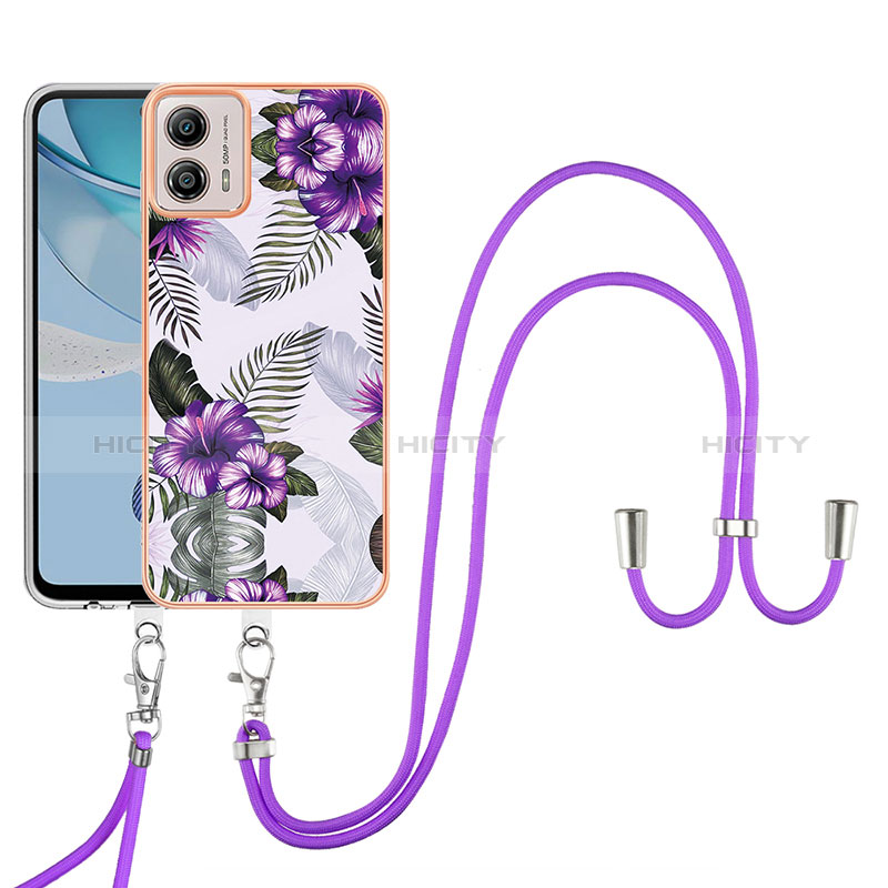 Handyhülle Silikon Hülle Gummi Schutzhülle Flexible Modisch Muster mit Schlüsselband Lanyard YB3 für Motorola Moto G53j 5G Violett Plus