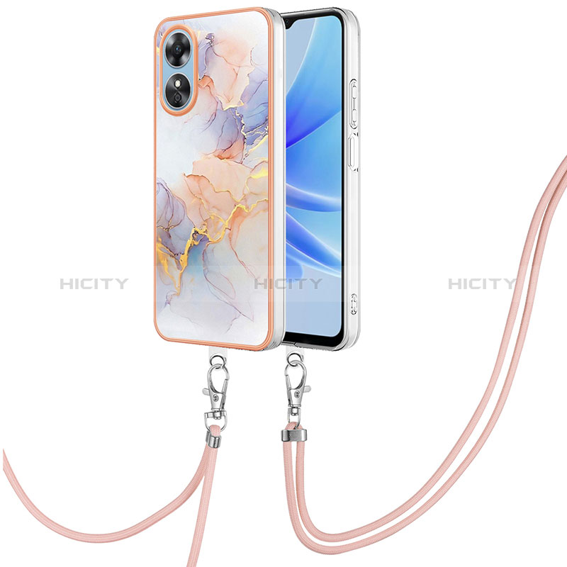 Handyhülle Silikon Hülle Gummi Schutzhülle Flexible Modisch Muster mit Schlüsselband Lanyard YB3 für Oppo A17 Helles Lila