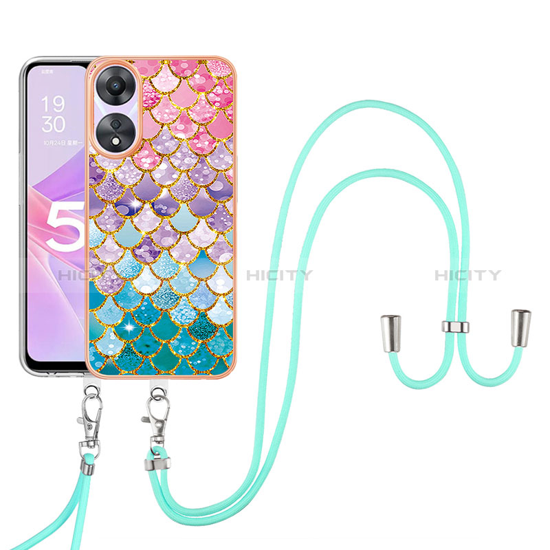 Handyhülle Silikon Hülle Gummi Schutzhülle Flexible Modisch Muster mit Schlüsselband Lanyard YB3 für Oppo A58 5G Bunt