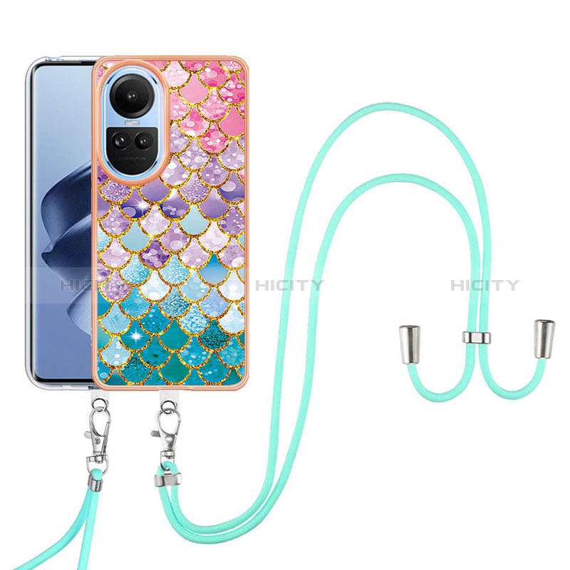 Handyhülle Silikon Hülle Gummi Schutzhülle Flexible Modisch Muster mit Schlüsselband Lanyard YB3 für Oppo Reno10 5G Bunt