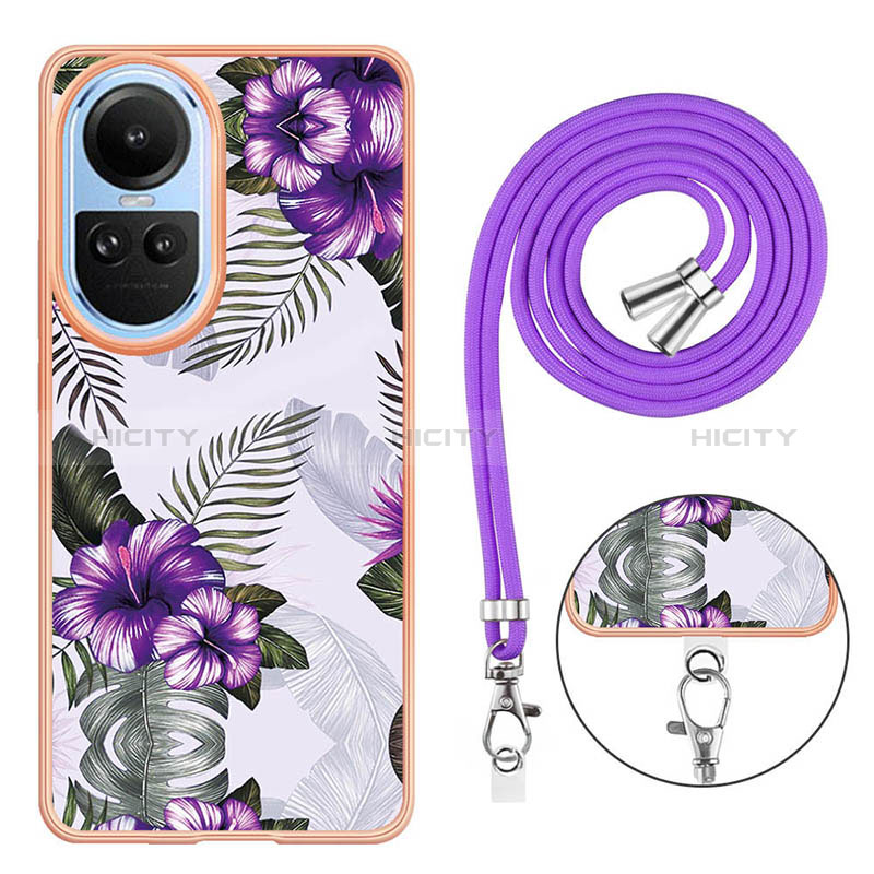 Handyhülle Silikon Hülle Gummi Schutzhülle Flexible Modisch Muster mit Schlüsselband Lanyard YB3 für Oppo Reno10 Pro 5G groß