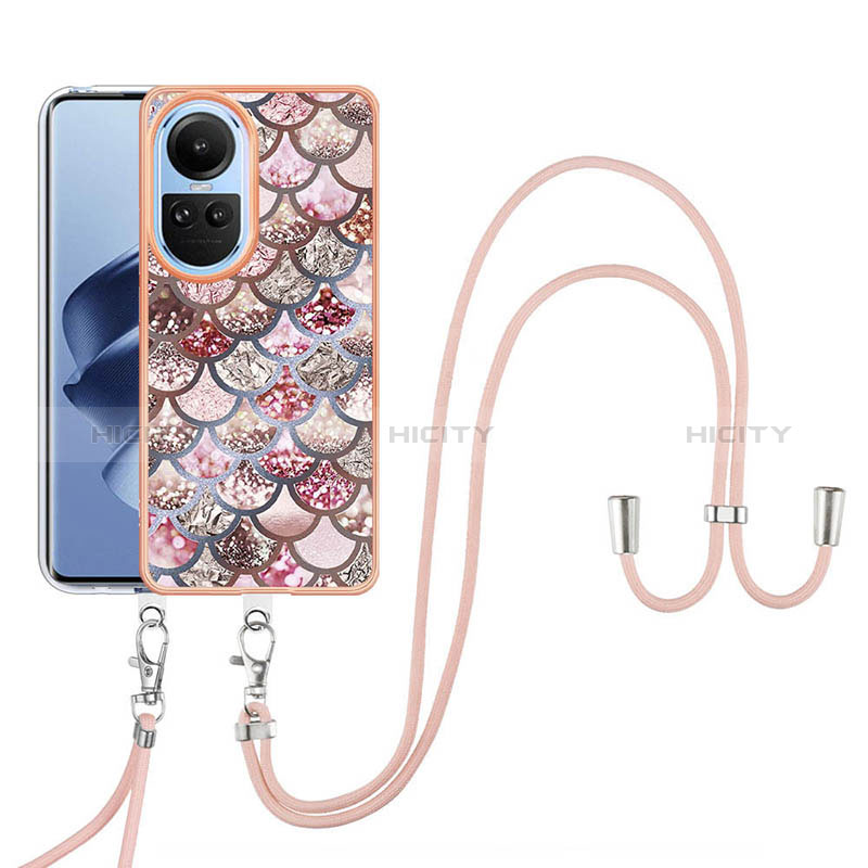 Handyhülle Silikon Hülle Gummi Schutzhülle Flexible Modisch Muster mit Schlüsselband Lanyard YB3 für Oppo Reno10 Pro 5G groß