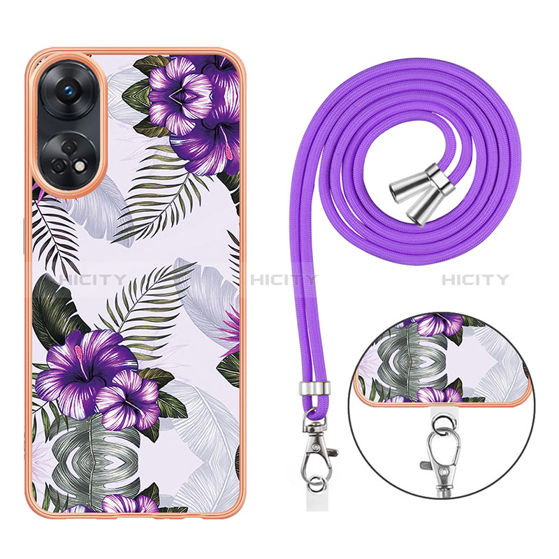 Handyhülle Silikon Hülle Gummi Schutzhülle Flexible Modisch Muster mit Schlüsselband Lanyard YB3 für Oppo Reno8 T 4G groß