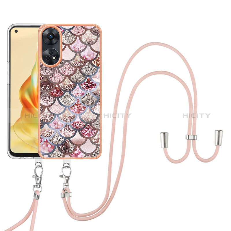 Handyhülle Silikon Hülle Gummi Schutzhülle Flexible Modisch Muster mit Schlüsselband Lanyard YB3 für Oppo Reno8 T 4G Braun Plus