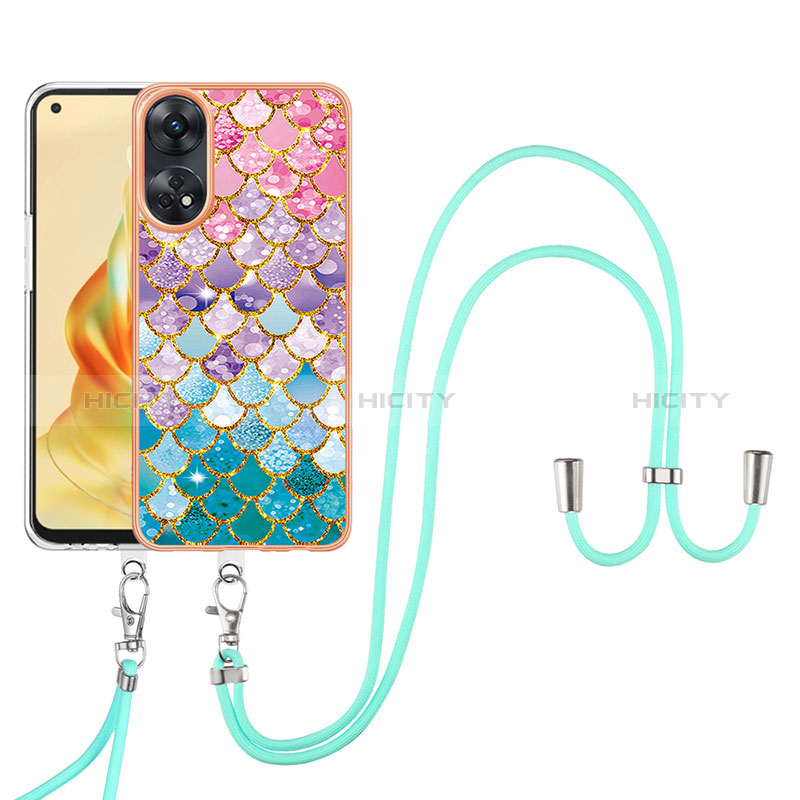 Handyhülle Silikon Hülle Gummi Schutzhülle Flexible Modisch Muster mit Schlüsselband Lanyard YB3 für Oppo Reno8 T 4G Bunt Plus