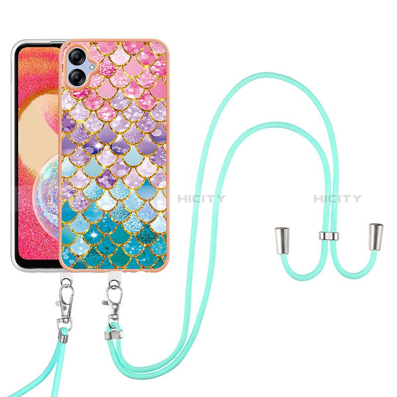 Handyhülle Silikon Hülle Gummi Schutzhülle Flexible Modisch Muster mit Schlüsselband Lanyard YB3 für Samsung Galaxy A04 4G groß