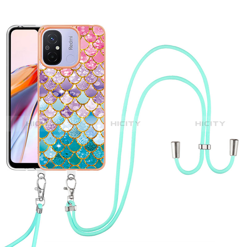 Handyhülle Silikon Hülle Gummi Schutzhülle Flexible Modisch Muster mit Schlüsselband Lanyard YB3 für Xiaomi Poco C55 Bunt Plus