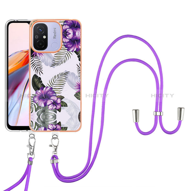 Handyhülle Silikon Hülle Gummi Schutzhülle Flexible Modisch Muster mit Schlüsselband Lanyard YB3 für Xiaomi Poco C55 Violett