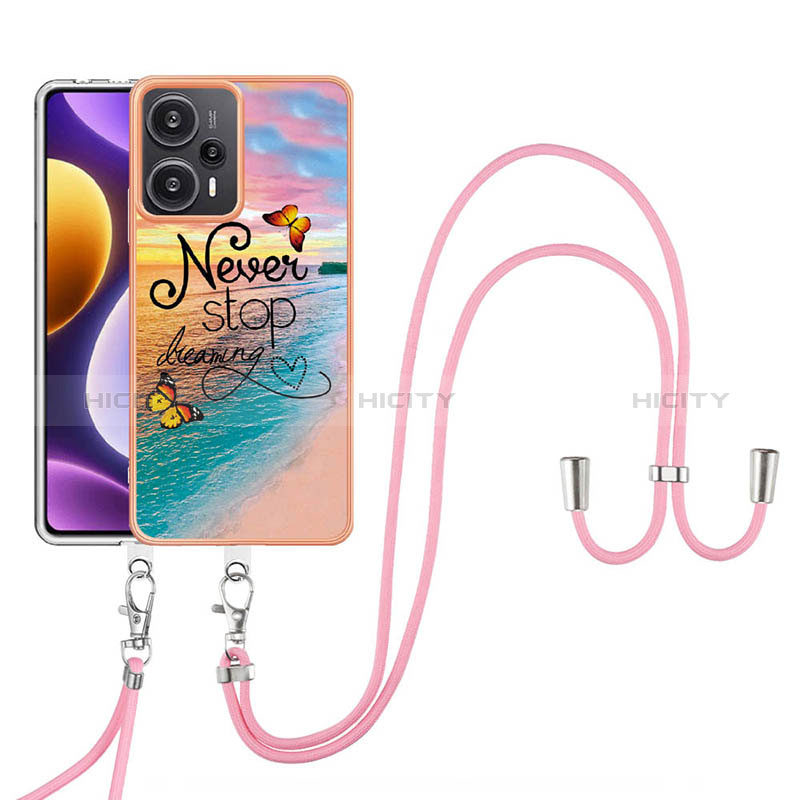 Handyhülle Silikon Hülle Gummi Schutzhülle Flexible Modisch Muster mit Schlüsselband Lanyard YB3 für Xiaomi Poco F5 5G Plusfarbig