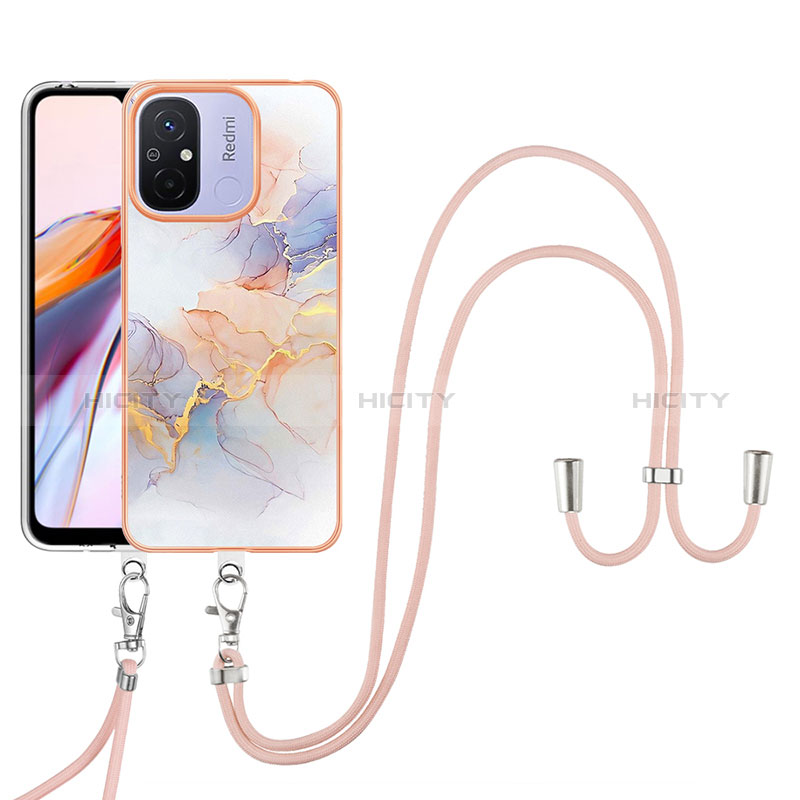 Handyhülle Silikon Hülle Gummi Schutzhülle Flexible Modisch Muster mit Schlüsselband Lanyard YB3 für Xiaomi Redmi 11A 4G Helles Lila