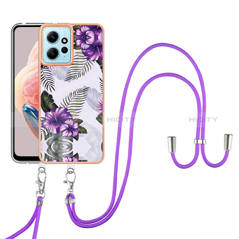 Handyhülle Silikon Hülle Gummi Schutzhülle Flexible Modisch Muster mit Schlüsselband Lanyard YB3 für Xiaomi Redmi Note 12 4G Violett