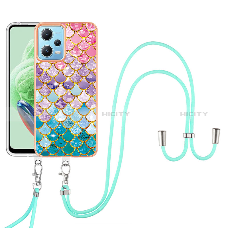 Handyhülle Silikon Hülle Gummi Schutzhülle Flexible Modisch Muster mit Schlüsselband Lanyard YB3 für Xiaomi Redmi Note 12 5G Bunt Plus