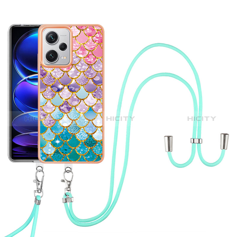 Handyhülle Silikon Hülle Gummi Schutzhülle Flexible Modisch Muster mit Schlüsselband Lanyard YB3 für Xiaomi Redmi Note 12 Explorer Bunt