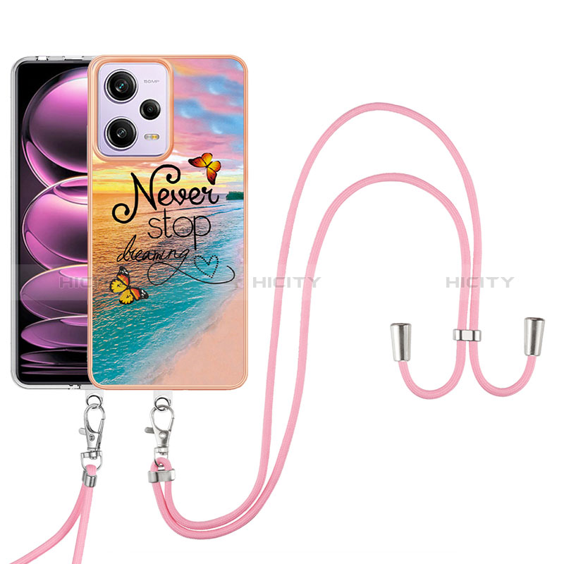 Handyhülle Silikon Hülle Gummi Schutzhülle Flexible Modisch Muster mit Schlüsselband Lanyard YB3 für Xiaomi Redmi Note 12 Pro 5G