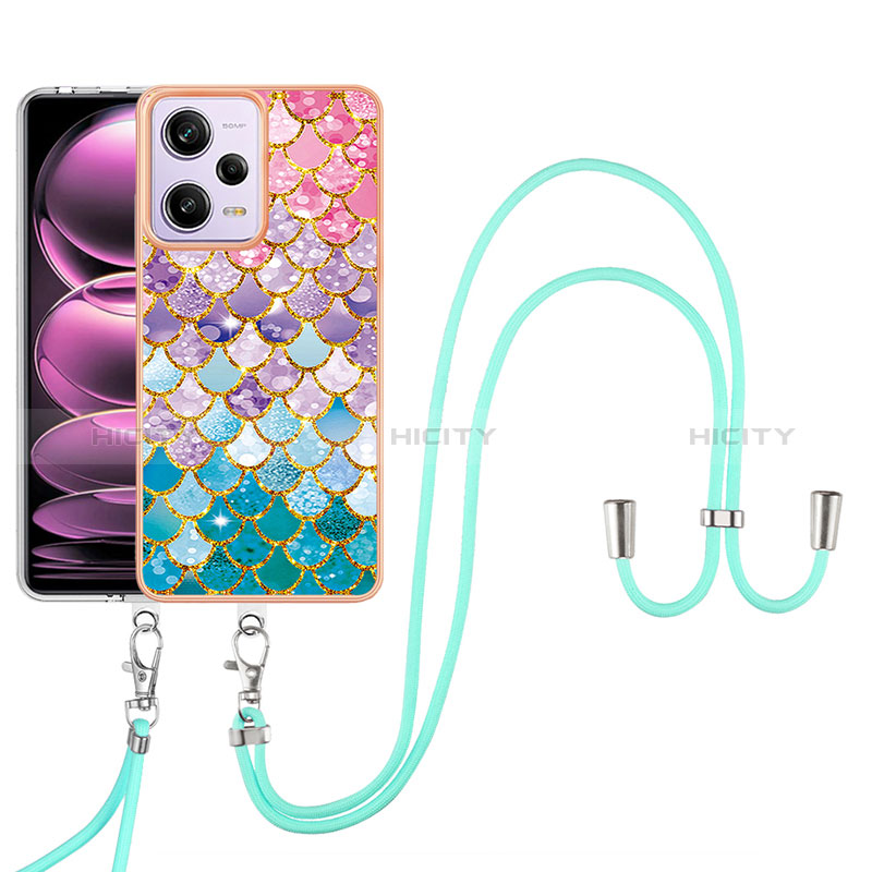 Handyhülle Silikon Hülle Gummi Schutzhülle Flexible Modisch Muster mit Schlüsselband Lanyard YB3 für Xiaomi Redmi Note 12 Pro 5G Bunt