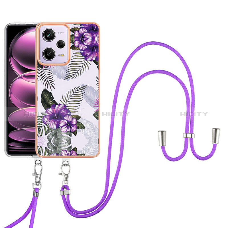 Handyhülle Silikon Hülle Gummi Schutzhülle Flexible Modisch Muster mit Schlüsselband Lanyard YB3 für Xiaomi Redmi Note 12 Pro 5G Violett Plus