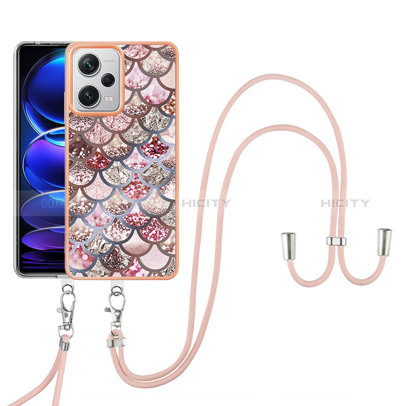 Handyhülle Silikon Hülle Gummi Schutzhülle Flexible Modisch Muster mit Schlüsselband Lanyard YB3 für Xiaomi Redmi Note 12 Pro+ Plus 5G Braun Plus