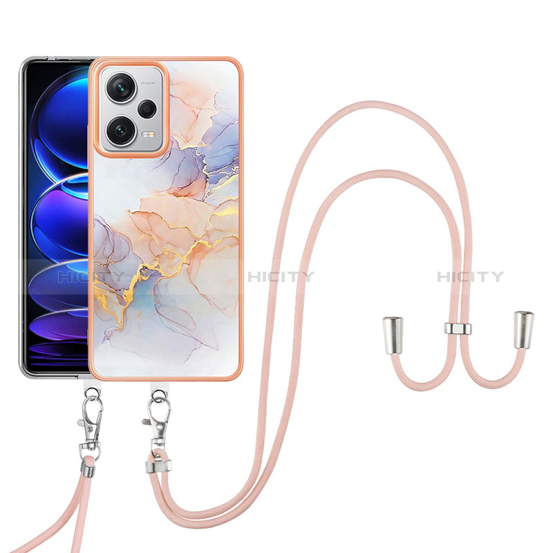 Handyhülle Silikon Hülle Gummi Schutzhülle Flexible Modisch Muster mit Schlüsselband Lanyard YB3 für Xiaomi Redmi Note 12 Pro+ Plus 5G Helles Lila Plus