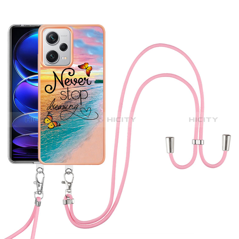 Handyhülle Silikon Hülle Gummi Schutzhülle Flexible Modisch Muster mit Schlüsselband Lanyard YB3 für Xiaomi Redmi Note 12 Pro+ Plus 5G Plusfarbig