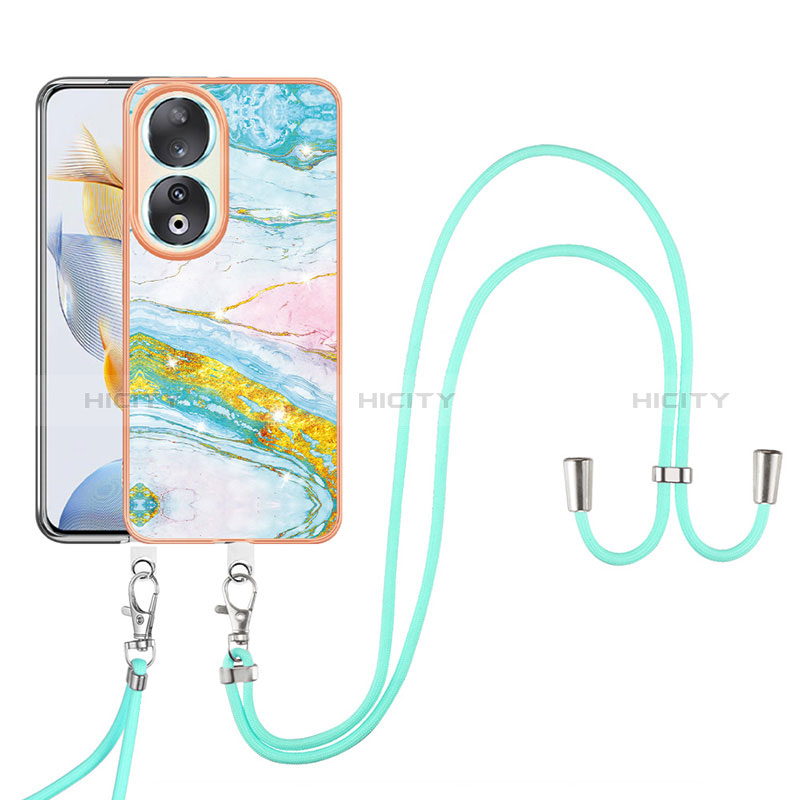 Handyhülle Silikon Hülle Gummi Schutzhülle Flexible Modisch Muster mit Schlüsselband Lanyard YB5 für Huawei Honor 90 5G