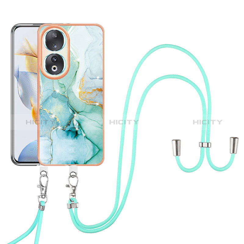 Handyhülle Silikon Hülle Gummi Schutzhülle Flexible Modisch Muster mit Schlüsselband Lanyard YB5 für Huawei Honor 90 5G Grün Plus