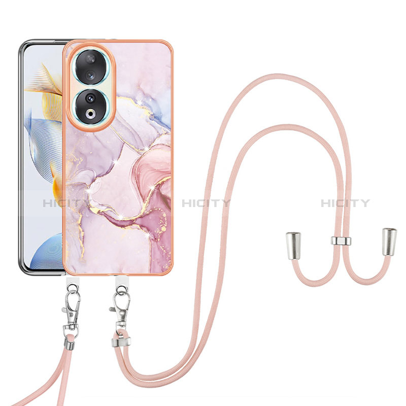 Handyhülle Silikon Hülle Gummi Schutzhülle Flexible Modisch Muster mit Schlüsselband Lanyard YB5 für Huawei Honor 90 5G Rosa Plus