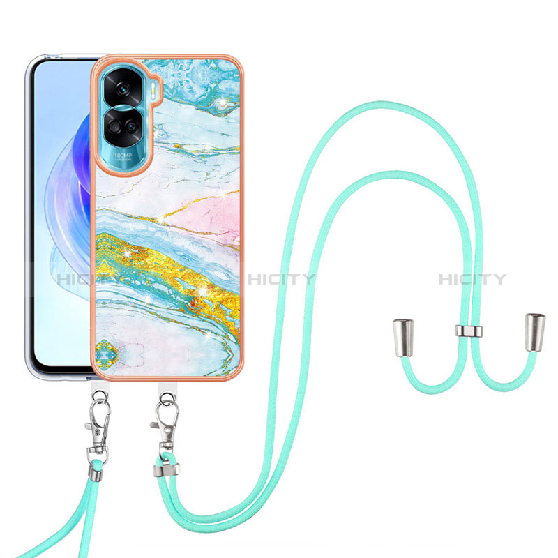 Handyhülle Silikon Hülle Gummi Schutzhülle Flexible Modisch Muster mit Schlüsselband Lanyard YB5 für Huawei Honor 90 Lite 5G