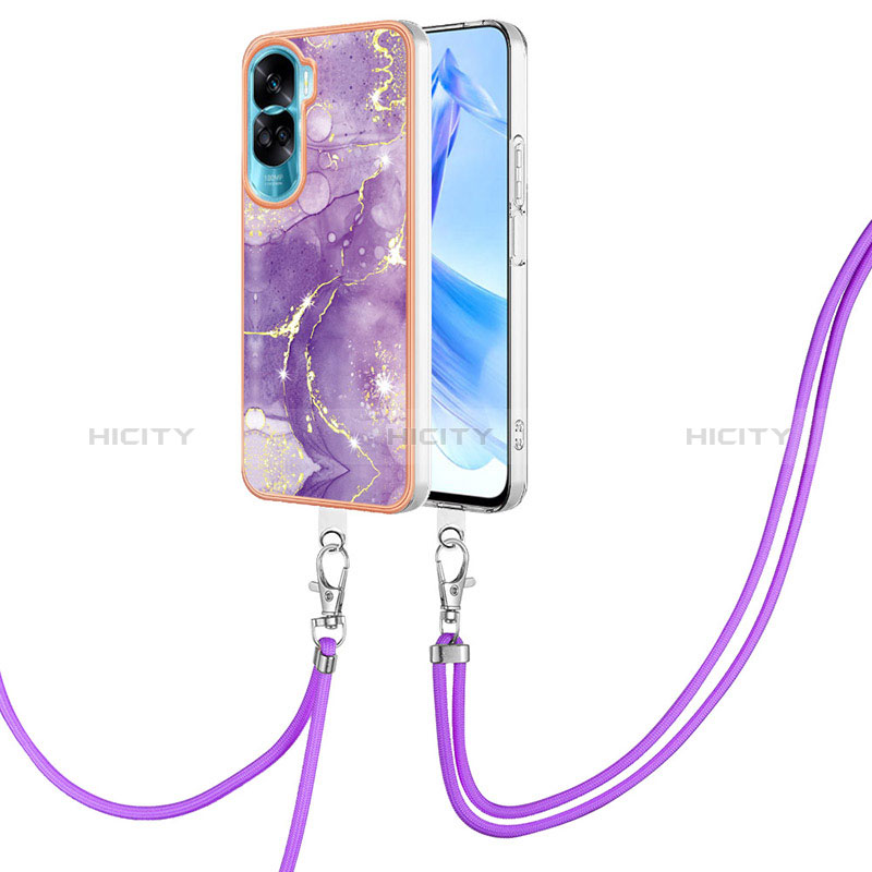 Handyhülle Silikon Hülle Gummi Schutzhülle Flexible Modisch Muster mit Schlüsselband Lanyard YB5 für Huawei Honor 90 Lite 5G groß