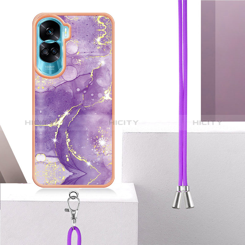 Handyhülle Silikon Hülle Gummi Schutzhülle Flexible Modisch Muster mit Schlüsselband Lanyard YB5 für Huawei Honor 90 Lite 5G