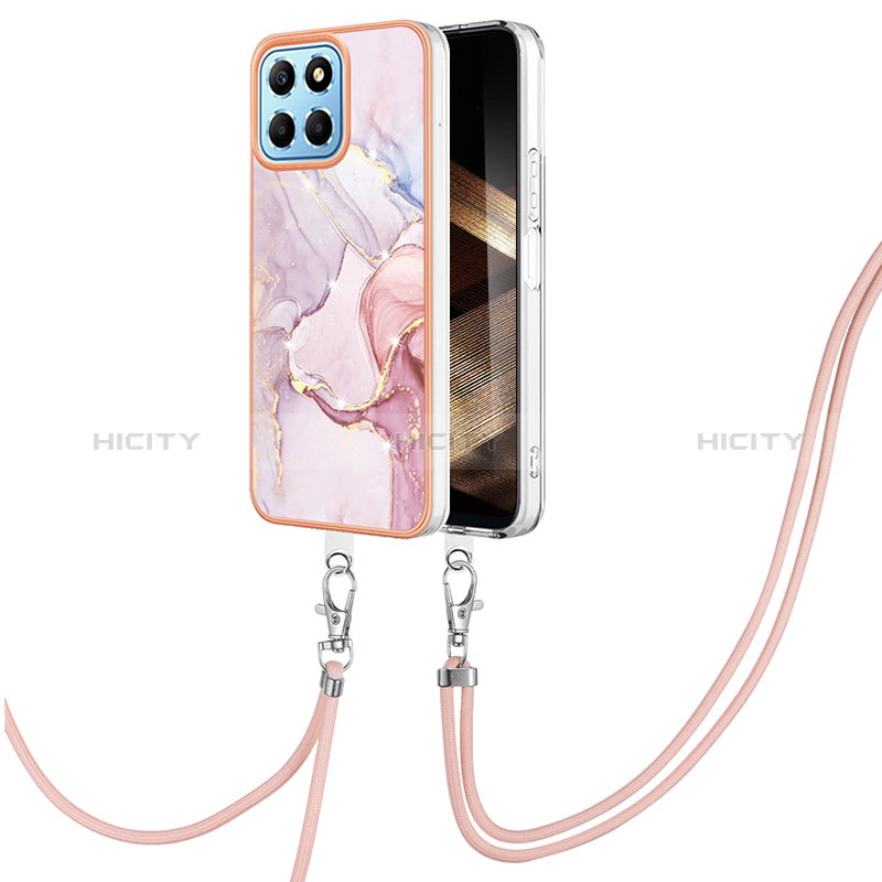 Handyhülle Silikon Hülle Gummi Schutzhülle Flexible Modisch Muster mit Schlüsselband Lanyard YB5 für Huawei Honor X8b Rosa Plus