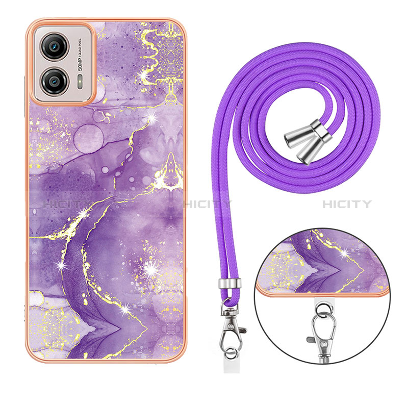 Handyhülle Silikon Hülle Gummi Schutzhülle Flexible Modisch Muster mit Schlüsselband Lanyard YB5 für Motorola Moto G53 5G groß